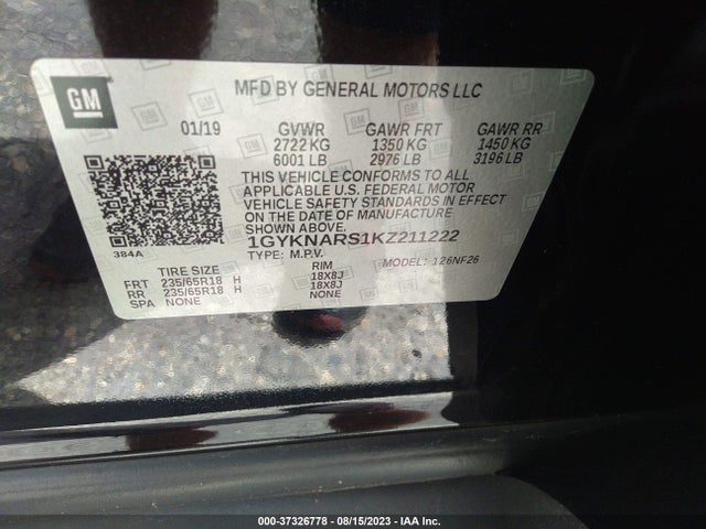 1GYKNARS1KZ211222 Cadillac Xt5 Fwd