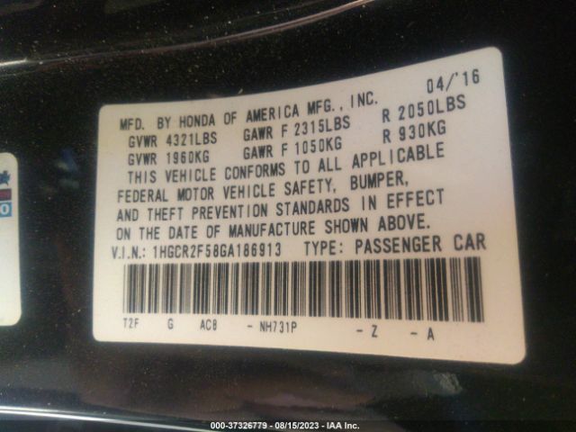 1HGCR2F58GA186913 Honda Accord Sedan Sport