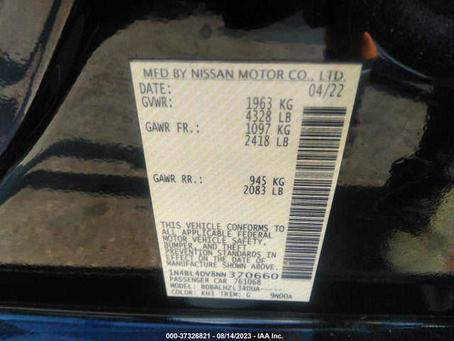 Nissan Altima 2.5 Sv 2022 1N4BL4DV8NN370660 Image 9