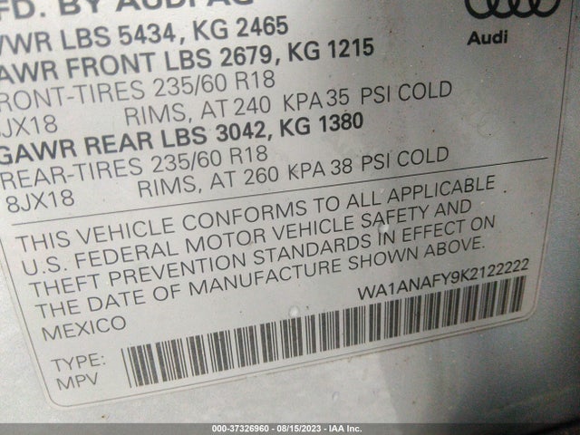 Audi Q5 PREMIUM 2019 WA1ANAFY9K2122222 Image 9