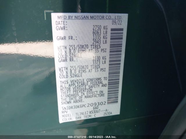 5N1DR3DK6PC209302 Nissan Pathfinder Platinum