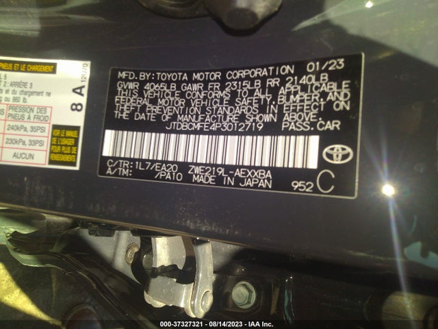 2023 TOYOTA COROLLA HYBRID VIN: JTDBCMFE4P3012719