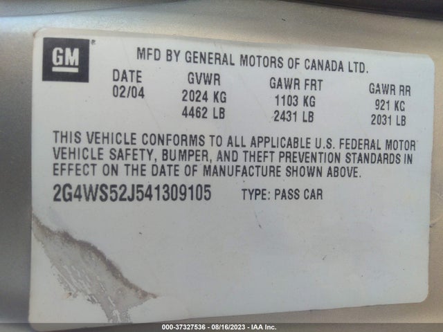 2004 BUICK CENTURY CUSTOM VIN: 2G4WS52J541309105
