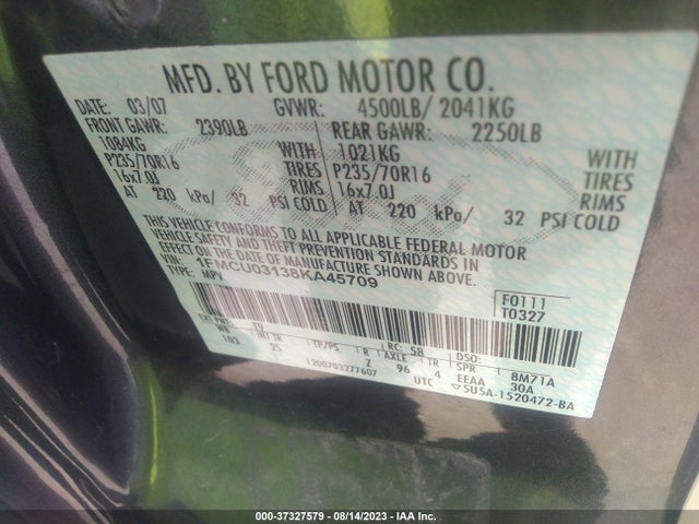 2008 FORD ESCAPE XLT VIN: 1FMCU03138KA45709