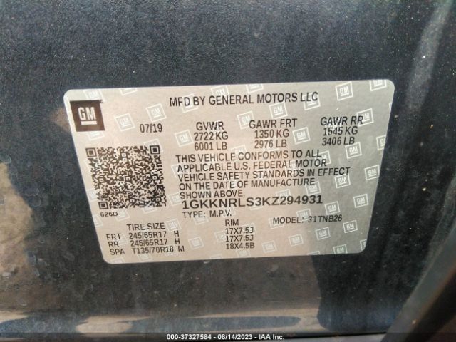 1GKKNRLS3KZ294931 GMC ACADIA SLE