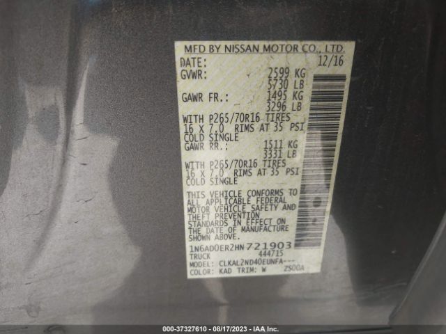 1N6AD0ER2HN721903 Nissan Frontier Sv V6