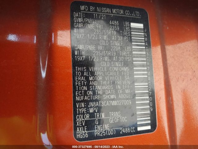 JN8AT3CA7MW027009 Nissan Rogue Sl