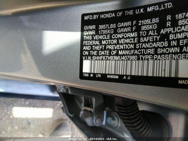 SHHFK7H93MU407980 Honda Civic Hatchback Sport Touring