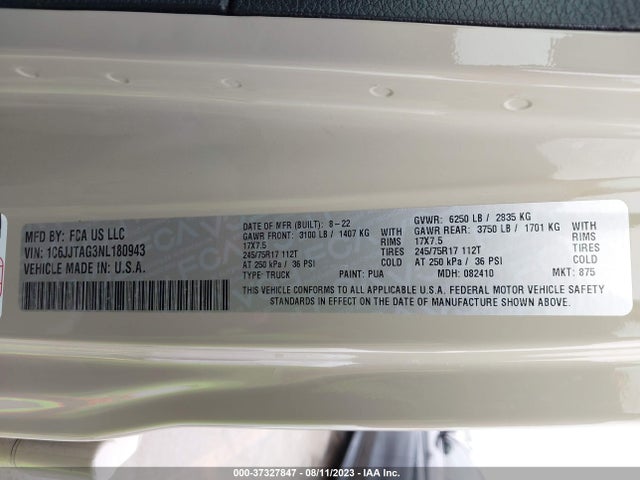 Jeep Gladiator Sport S 2022 1C6JJTAG3NL180943 Image 9