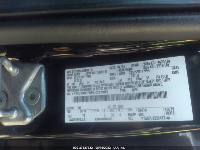2014 FORD ESCAPE S VIN: 1FMCU0F70EUC21082