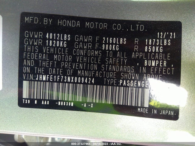 Honda Civic Sedan Ex 2022 JHMFE1F73NX009424 Image 15