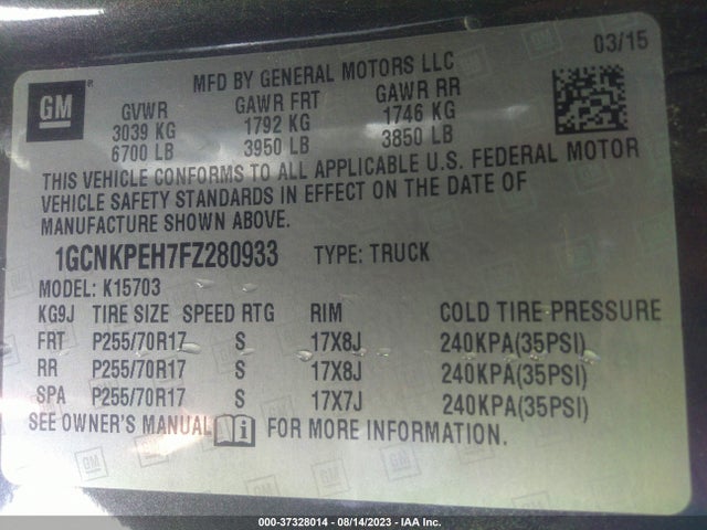 Chevrolet Silverado 1500 Ls 2015 1GCNKPEH7FZ280933 Image 9