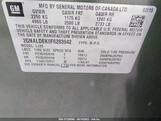 Chevrolet Equinox Ltz 2015 2GNALDEK0F6283942 Image 9