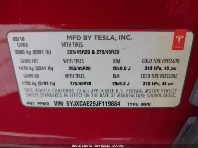 5YJXCAE29JF119884 Tesla Model X 75d/100d/p100d