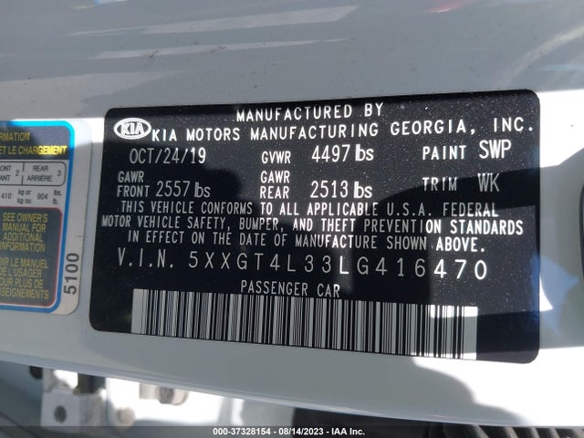 KIA Optima Lx 2020 5XXGT4L33LG416470 Image 9