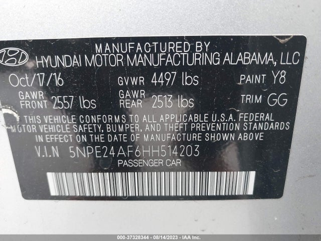 2017 HYUNDAI SONATA 2.4L VIN: 5NPE24AF6HH514203