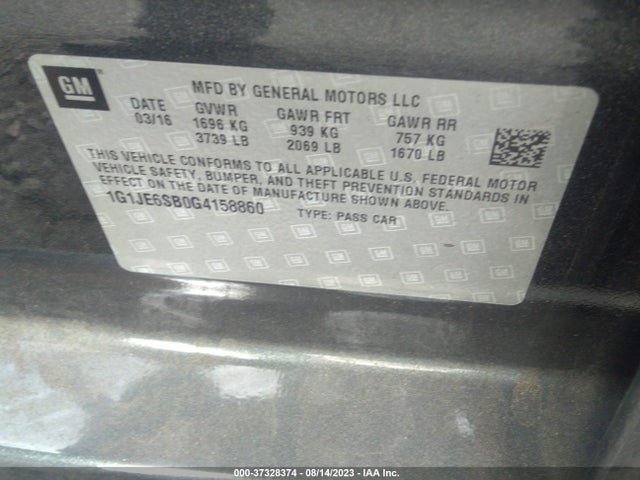 Chevrolet SONIC LTZ 2016 1G1JE6SB0G4158860 Image 9