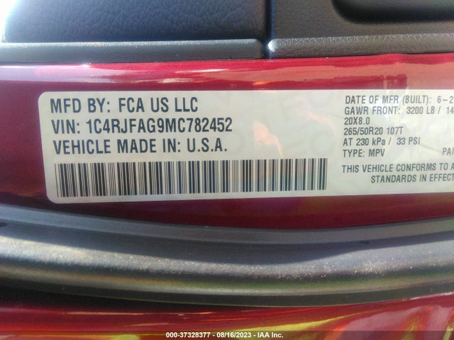 1C4RJFAG9MC782452 Jeep Grand Cherokee Laredo X