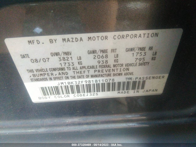 2008 MAZDA MAZDA3 I TOURING *LTD AVAIL VIN: JM1BK32F981811078