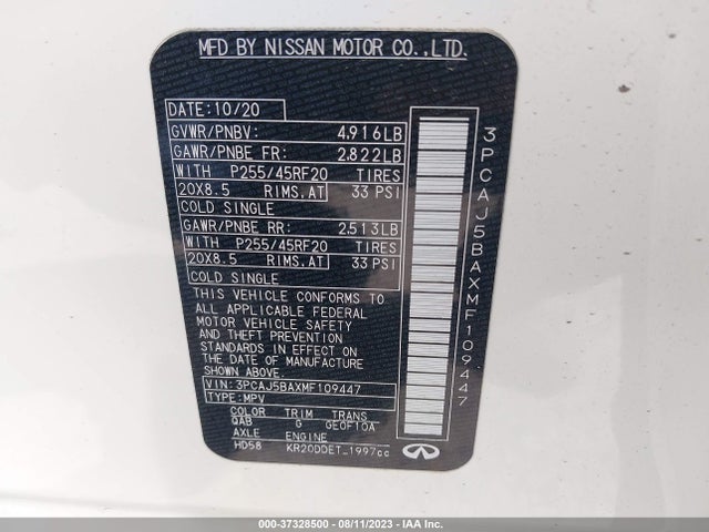 3PCAJ5BAXMF109447 Infiniti Qx50 Luxe