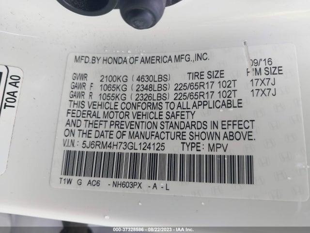 Honda Cr-v Ex-l 2016 5J6RM4H73GL124125 Image 15