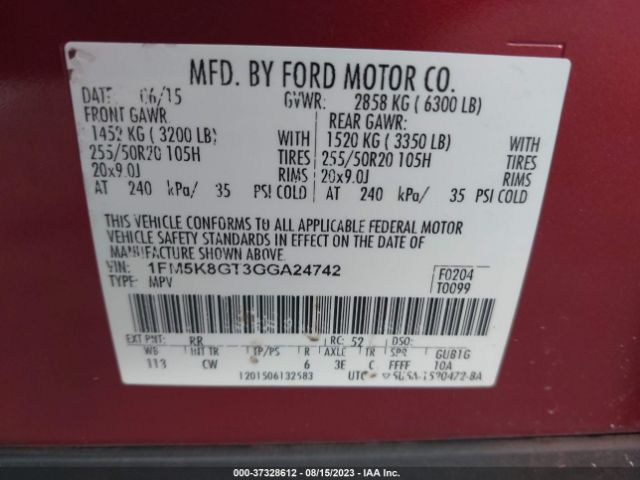 1FM5K8GT3GGA24742 Ford EXPLORER SPORT
