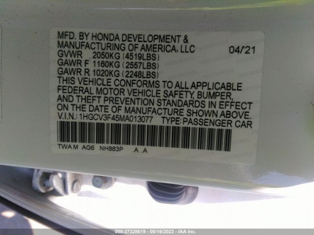 1HGCV3F45MA013077 Honda Accord Hybrid Ex