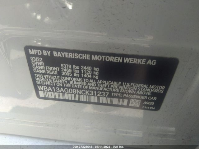 2022 BMW 5 SERIES WBA13AG08NCK31237 Photo 8