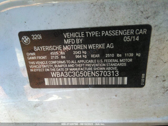 BMW 3 Series 320i Xdrive 2014 WBA3C3G50ENS70313 Image 9