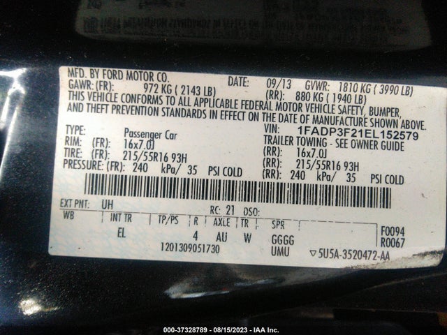 2014 FORD FOCUS SE VIN: 1FADP3F21EL152579