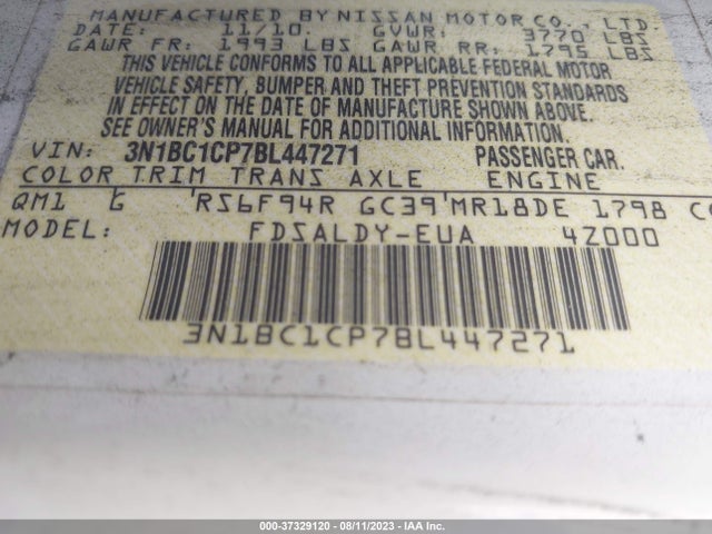 2011 NISSAN VERSA 1.8 S VIN: 3N1BC1CP7BL447271