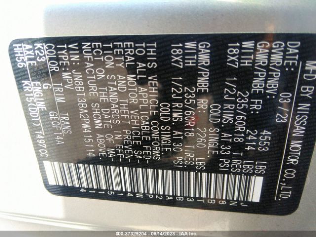 JN8BT3BA2PW415114 Nissan ROGUE SV
