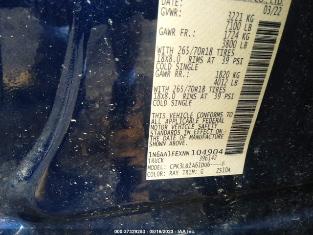 2022 Nissan Titan, VIN: 1N6AA1EEXNN104904