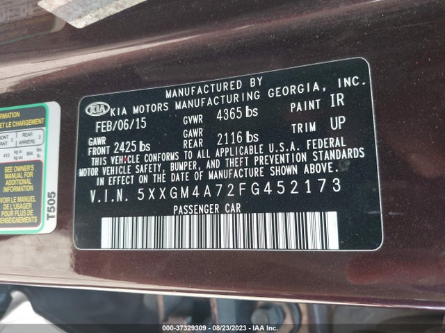 KIA Optima Lx 2015 5XXGM4A72FG452173 Image 9