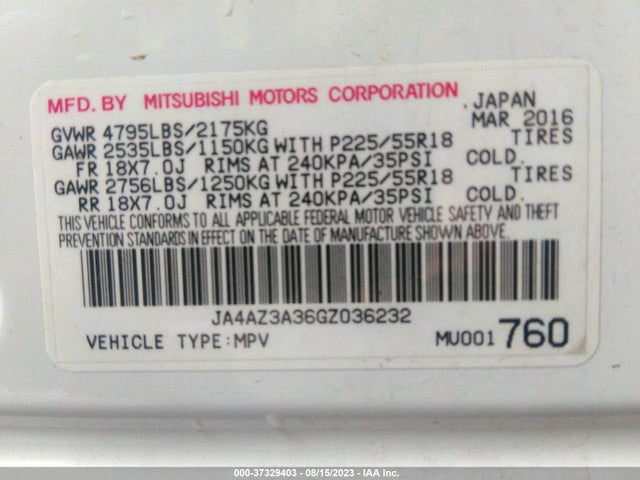 JA4AZ3A36GZ036232 Mitsubishi Outlander Se/sel/es