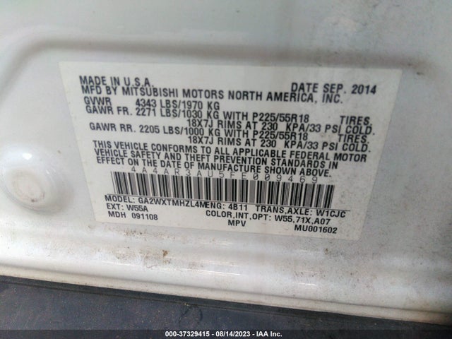 4A4AR3AU5FE009469 Mitsubishi Outlander Sport Es