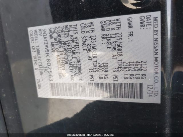 5N1AT2MV9FC802563 Nissan Rogue Sl