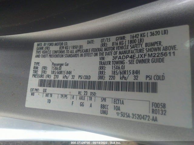 Ford FIESTA SE 2015 3FADP4EJXFM225611 Image 15