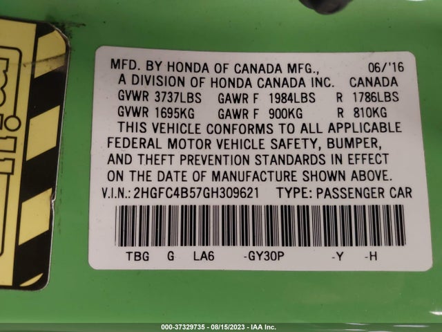 Honda Civic Coupe Lx 2016 2HGFC4B57GH309621 Image 9
