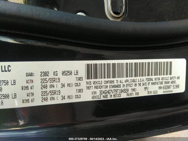 2009 DODGE JOURNEY R/T VIN: 3D4GH67V79T184920