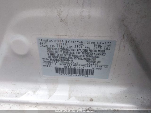 3N1CN7AP6HL849411 Nissan Versa Sedan S Plus