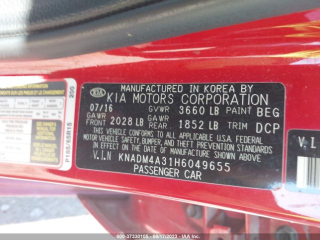 KNADM4A31H6049655 KIA RIO LX