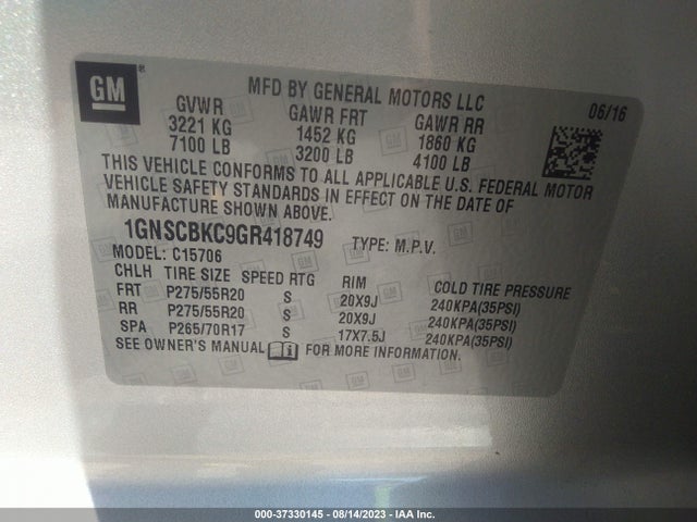 Chevrolet Tahoe Lt 2016 1GNSCBKC9GR418749 Image 9