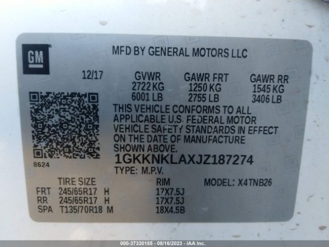 1GKKNKLAXJZ187274 GMC ACADIA SLE
