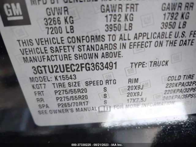 3GTU2UEC2FG363491 GMC Sierra 1500 Sle