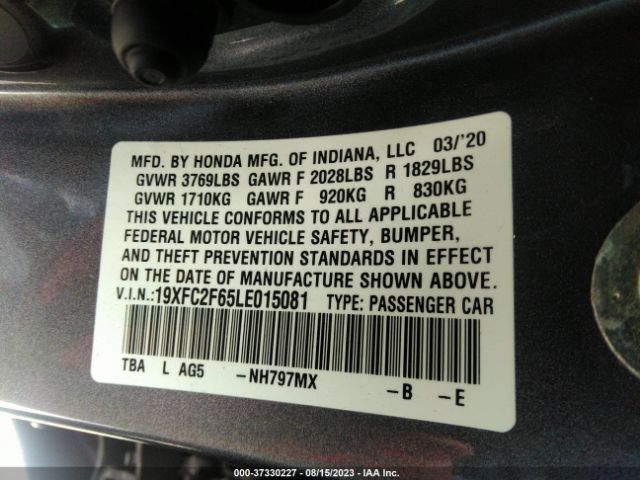 19XFC2F65LE015081 Honda Civic Sedan Lx