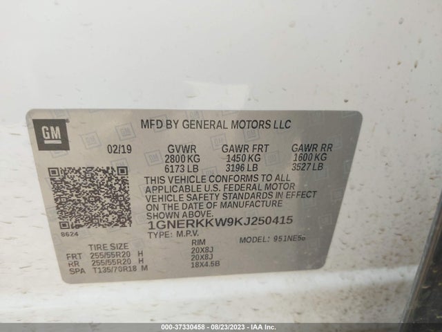 Chevrolet Traverse Premier 2019 1GNERKKW9KJ250415 Image 9