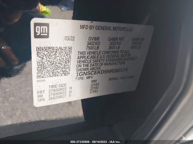 Chevrolet Suburban Rst 2022 1GNSCEKD5NR260174 Image 9