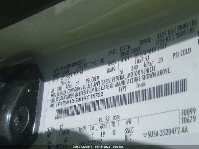 1FTEW1EG9HKC15702 Ford F-150 Xl/xlt/lariat