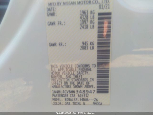1N4BL4CV6MN348947 Nissan Altima 2.5 Sr